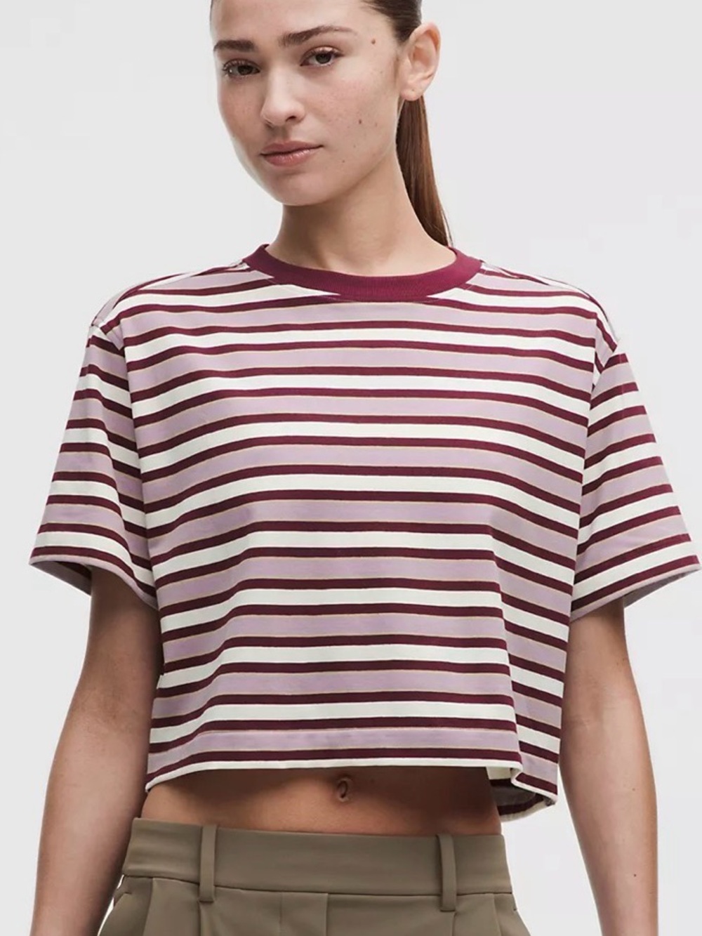 Activewear cotton Striped Crop Tee